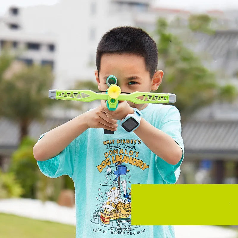 Children's bow and arrow toy set with luminous bow, three suction cup arrows, target, and quiver in green