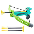 Children's bow and arrow toy set with luminous bow, three suction cup arrows, target, and quiver in green