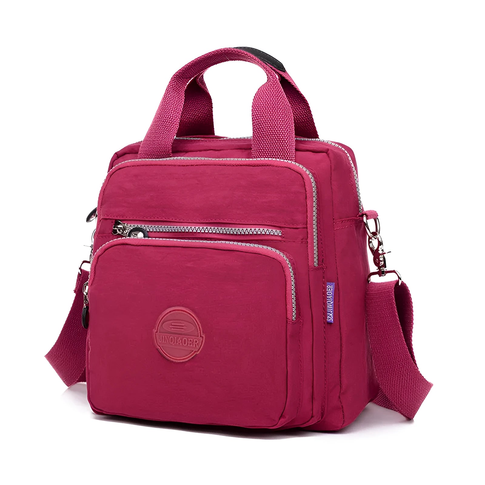 Ladies waterproof tear-proof nylon cross-body bag in beige, showing 25cm height and single shoulder strap