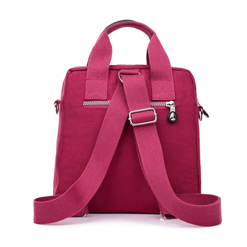 Ladies waterproof tear-proof nylon cross-body bag in beige, showing 25cm height and single shoulder strap
