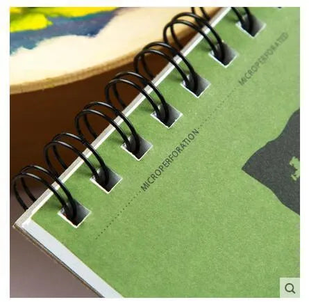 Green cover spiral-bound water-soluble sketchbook for coloured pencil painting, shown in 8K and 16K sizes.
