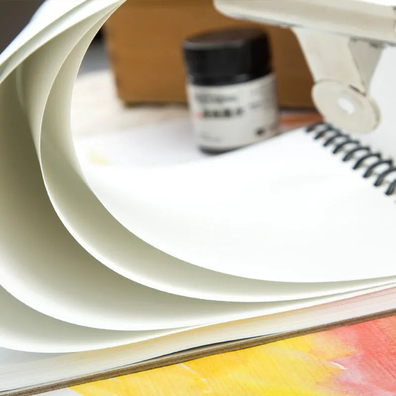 Green cover spiral-bound water-soluble sketchbook for coloured pencil painting, shown in 8K and 16K sizes.