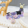 Adjustable cloth floral pet collar in light blue with sweet floral pattern, suitable for cats and small dogs.