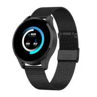 Round screen smart watch with 1.2 inch IPS colour display showing heart rate monitoring on a wrist
