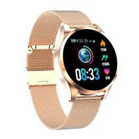 Round screen smart watch with 1.2 inch IPS colour display showing heart rate monitoring on a wrist