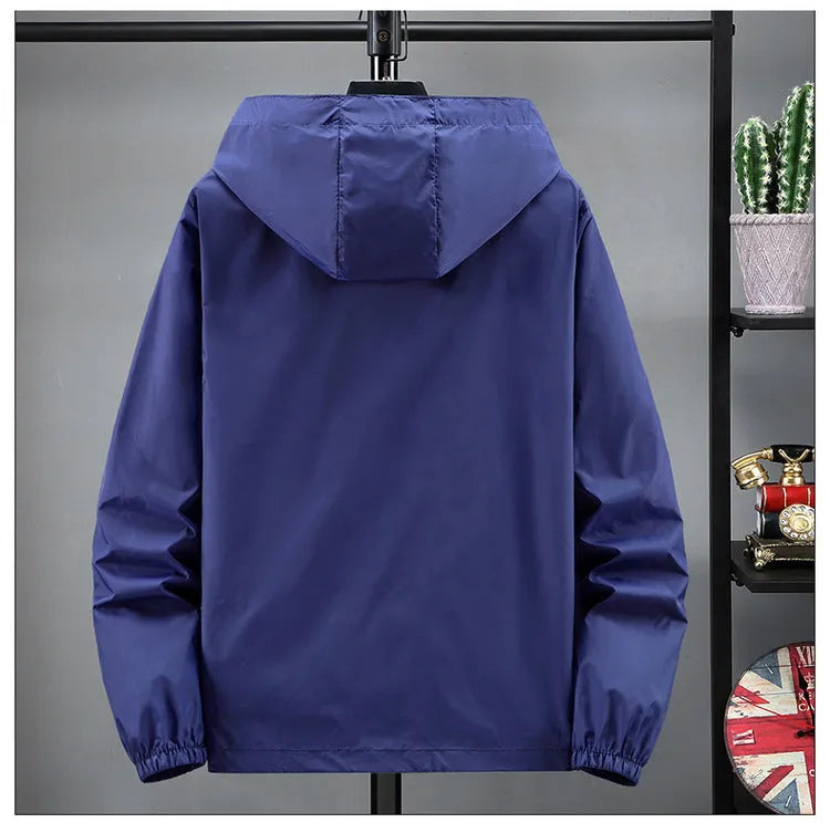 Men's reflective zipper UPF40 nylon fishing jacket in blue with hood