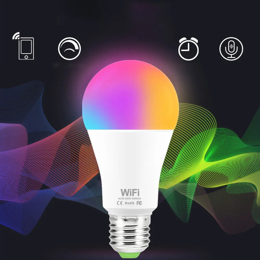 WiFi smart LED light bulb with E27 or B22 base options in white or warm white colour temperatures