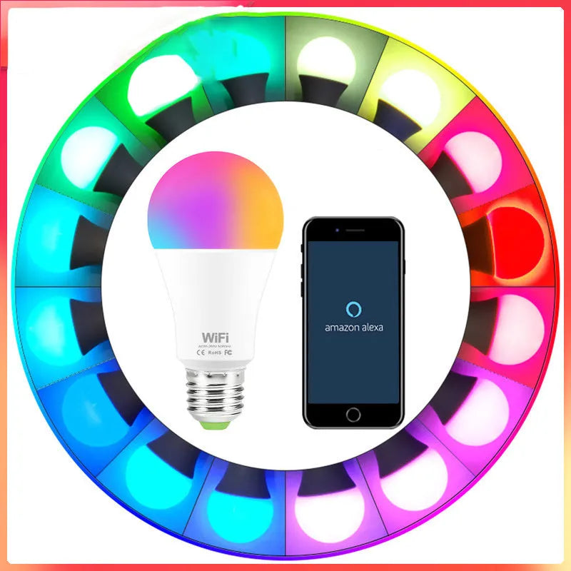 WiFi smart LED light bulb with E27 or B22 base options in white or warm white colour temperatures