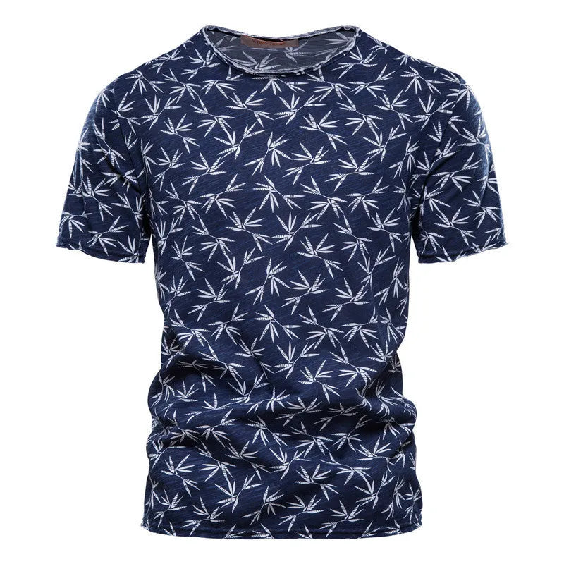 Casual slim-fit cotton T-shirt for men with dot pattern in blue colour