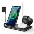 Black wireless charging station for Apple iPhone, Watch and AirPods with Type-C cable