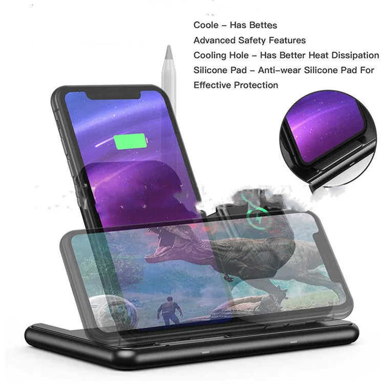 Black wireless charging station for Apple iPhone, Watch and AirPods with Type-C cable