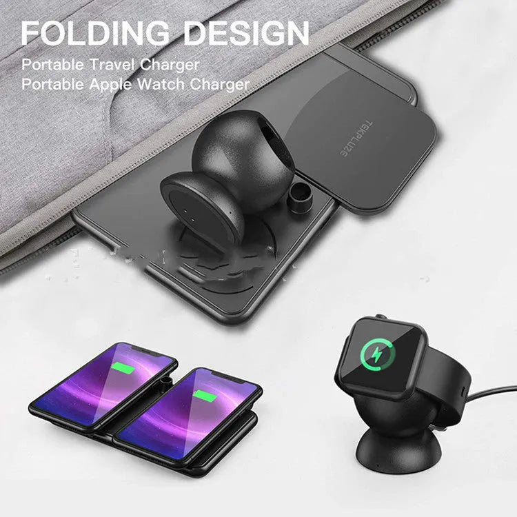 Black wireless charging station for Apple iPhone, Watch and AirPods with Type-C cable