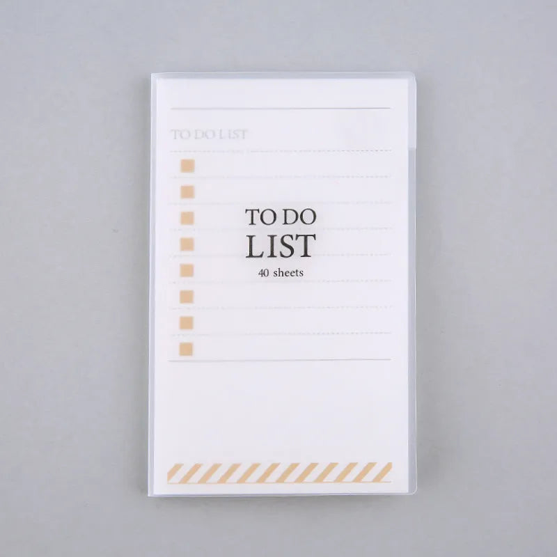 Yellow, green, and purple frosted PP cover notebooks showing 13 by 8 cm size and tearable pages.