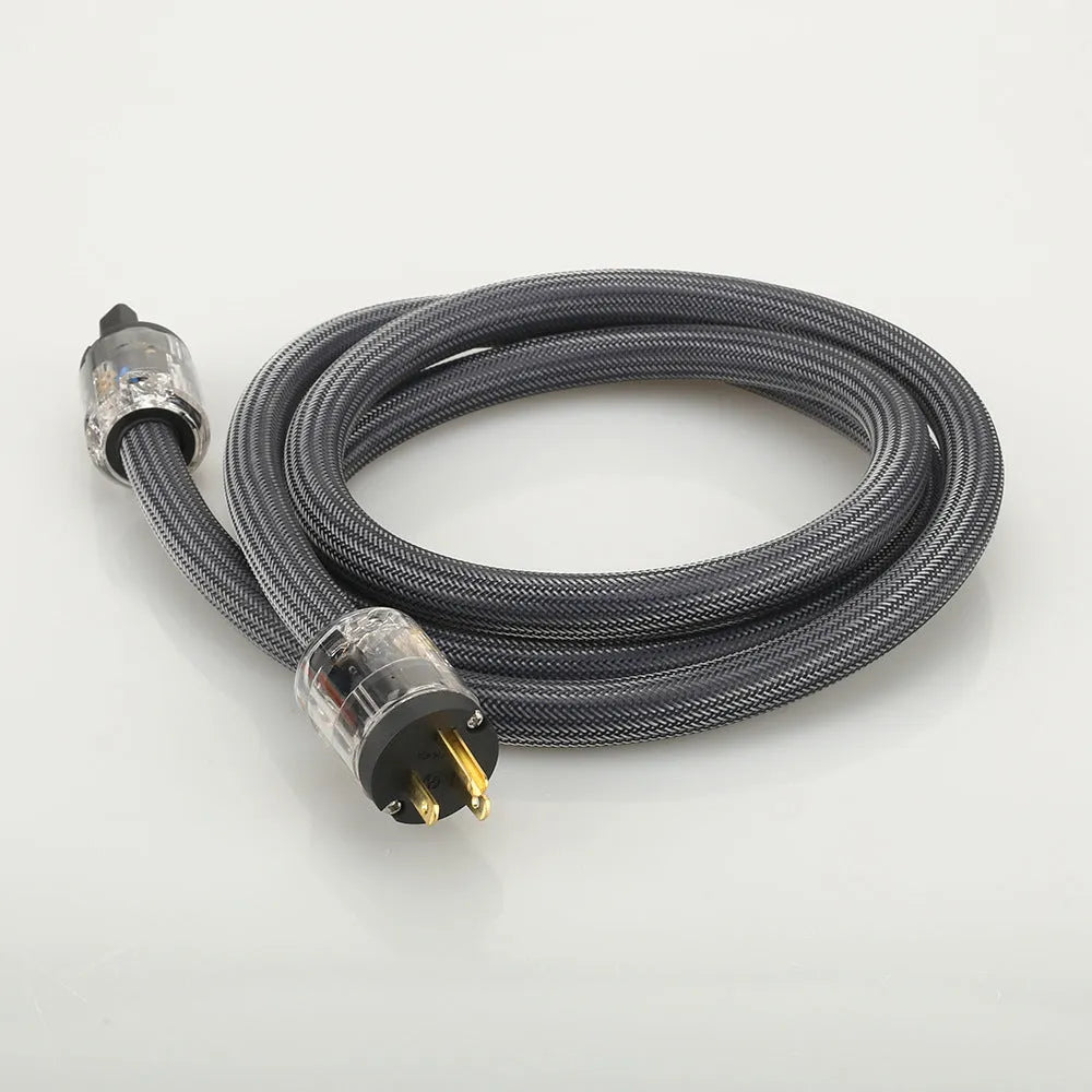 Pure copper hifi audio power cord with European and American plug options on a white background