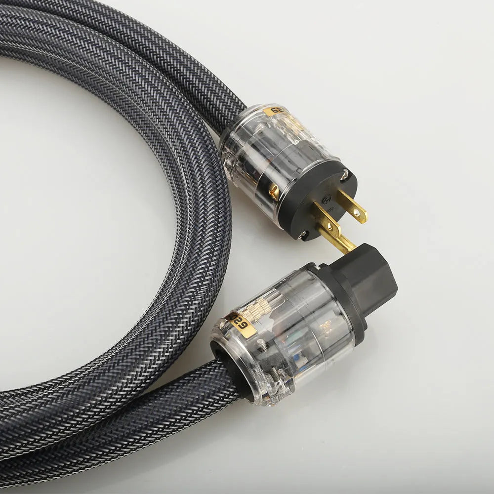 Pure copper hifi audio power cord with European and American plug options on a white background