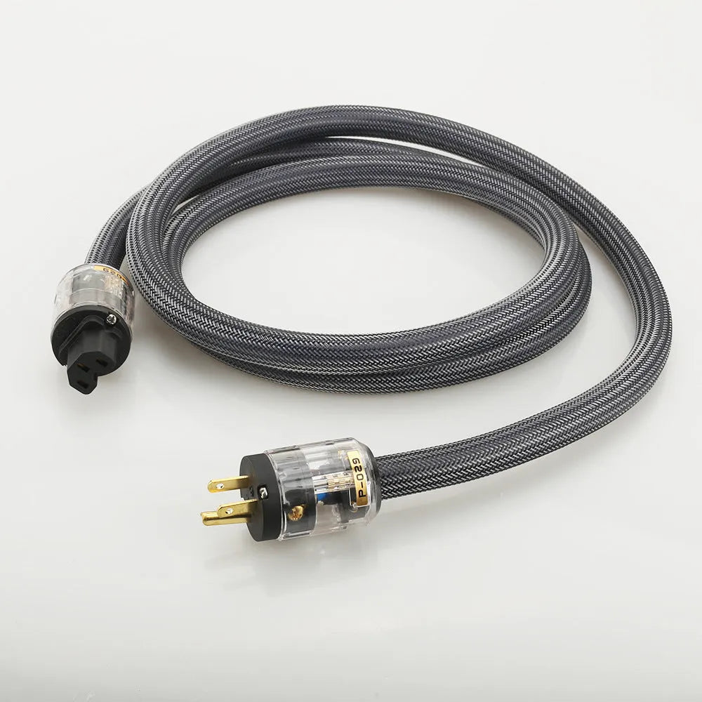 Pure copper hifi audio power cord with European and American plug options on a white background