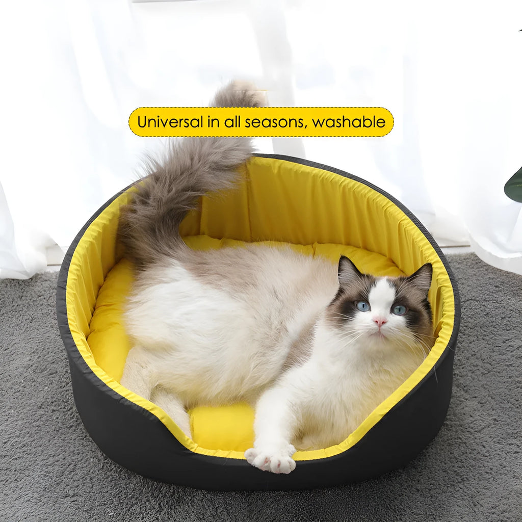 Washable cloth pet kennel for cats and dogs in black, shown in a medium size.