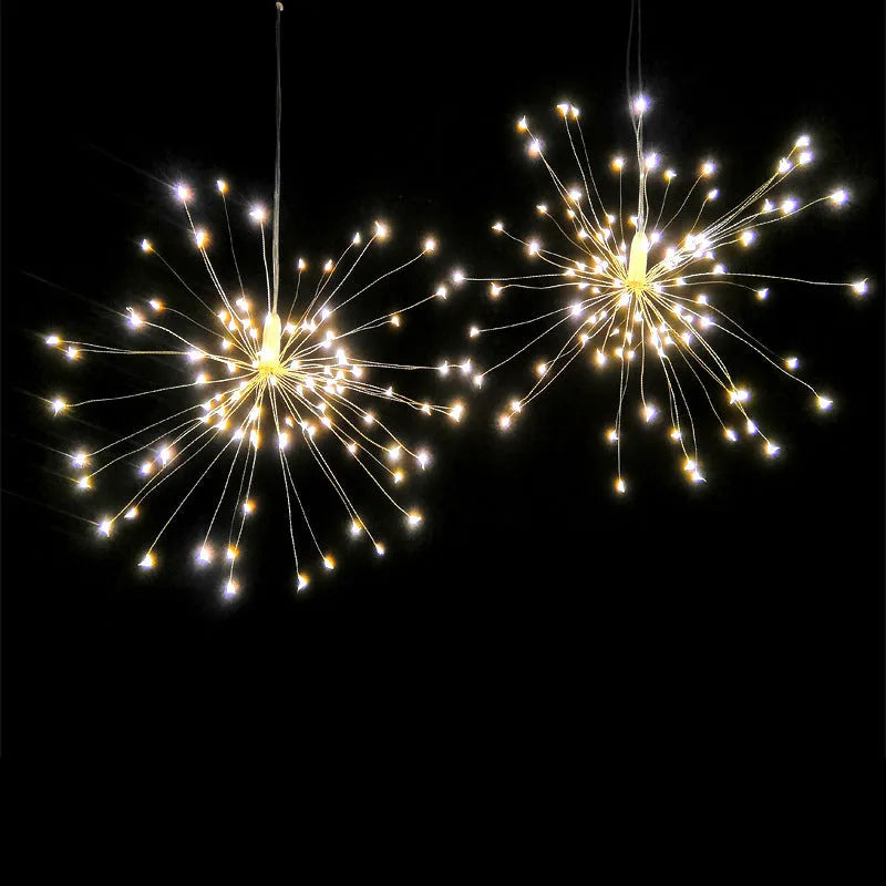 Solar-powered LED meteor shower string light with multiple warm white bulbs for outdoor garden decoration.