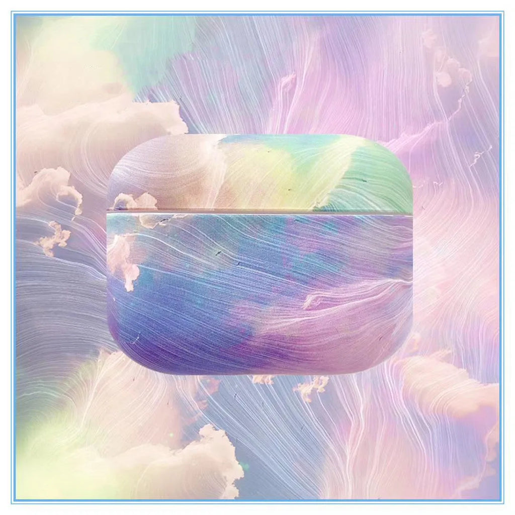 Pink and blue watercolour plastic protective sleeves for Apple AirPods Pro and AirPods 1/2 hard shell cases.