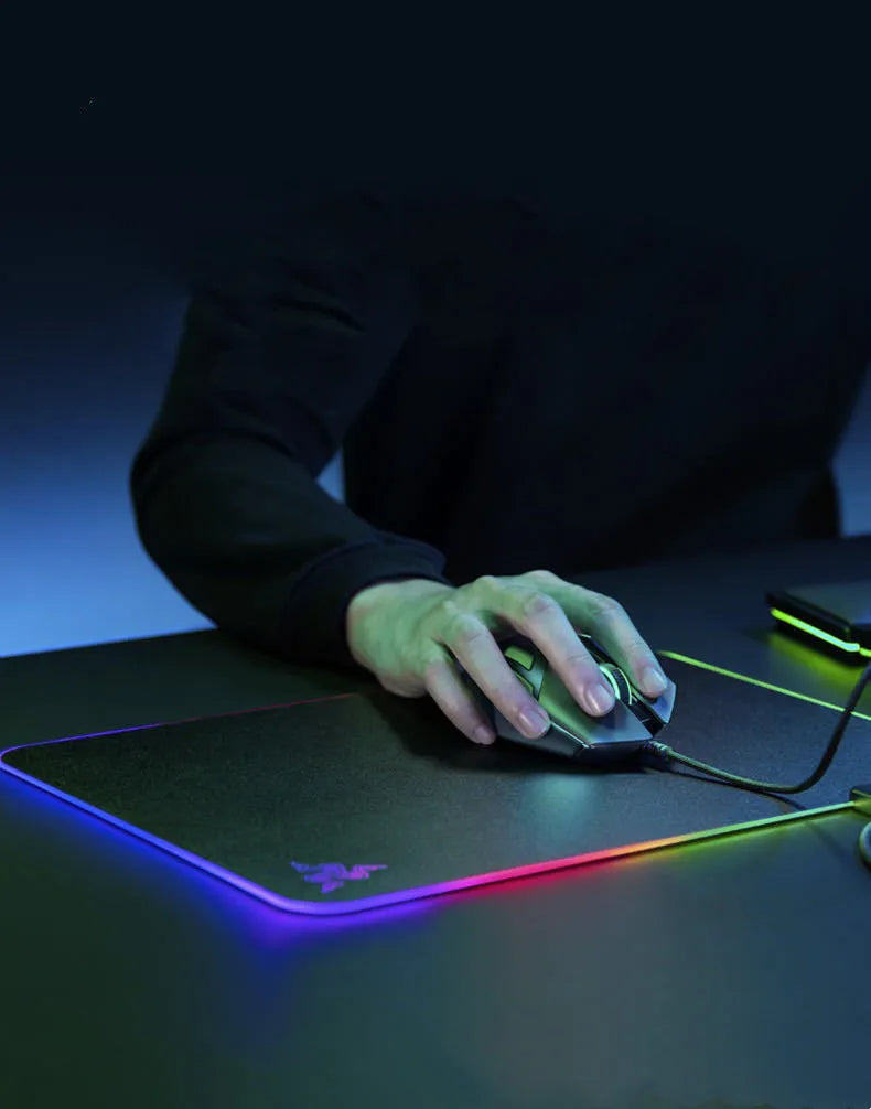 Razer Firefly Hard V2 RGB mouse pad with built-in cable catch and 19 lighting zones in black