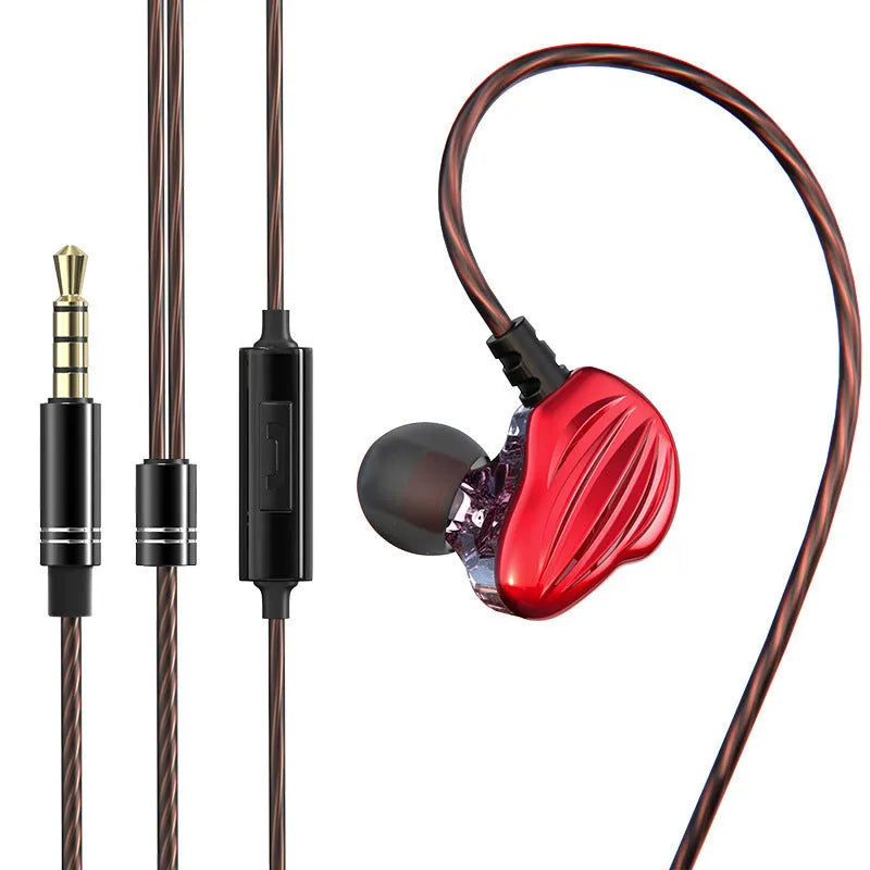 In-ear sports headphones with black around-ear wire design and 3.5mm plug