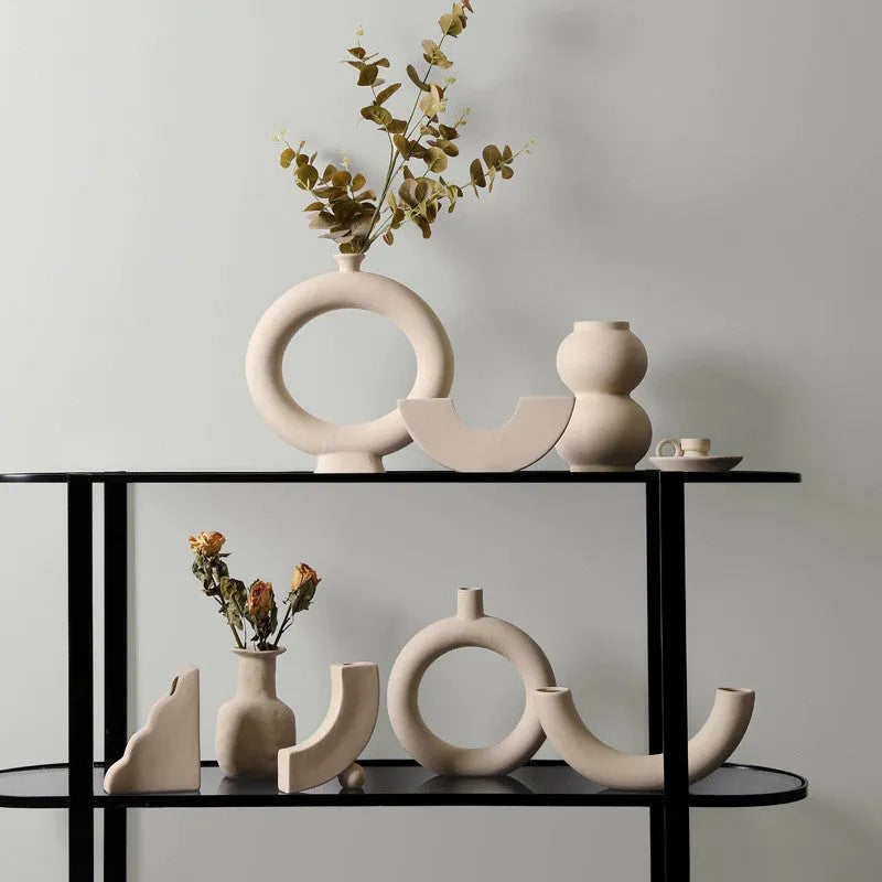 Modern minimalist geometric ceramic vase with painted surface in style A