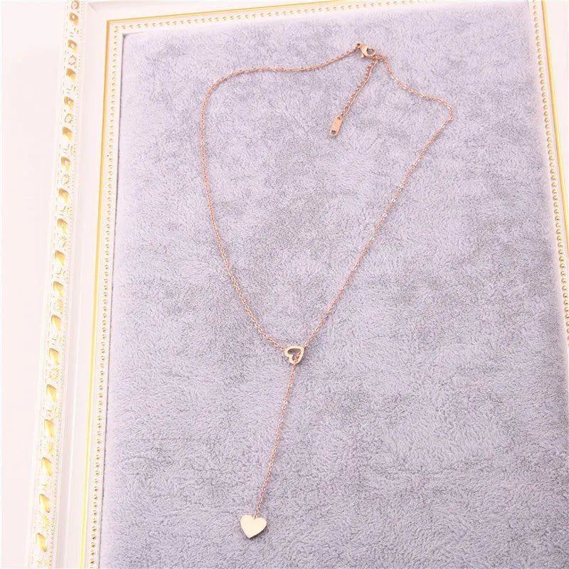 Long Pendant Heart-Shaped Necklace in Stainless Steel, Gold Colour Option
