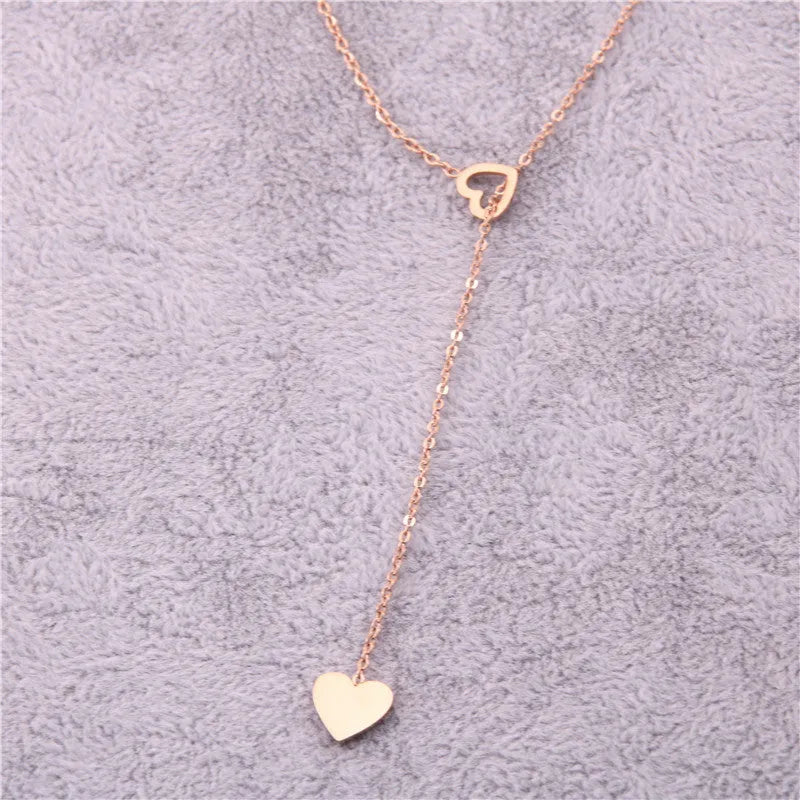 Long Pendant Heart-Shaped Necklace in Stainless Steel, Gold Colour Option