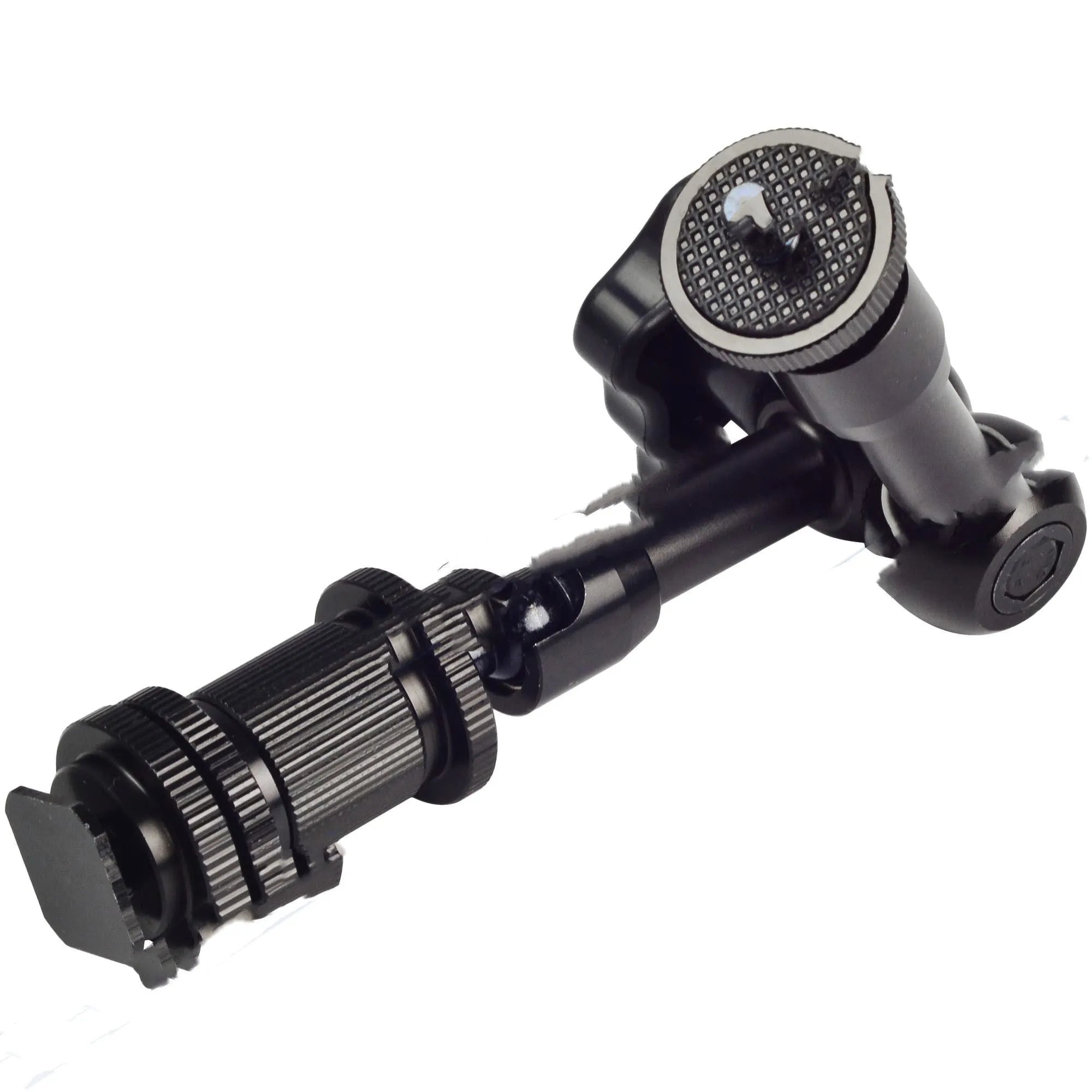 Black 7-inch metal magic friction articulating arm for DSLR camera with hot shoe mount