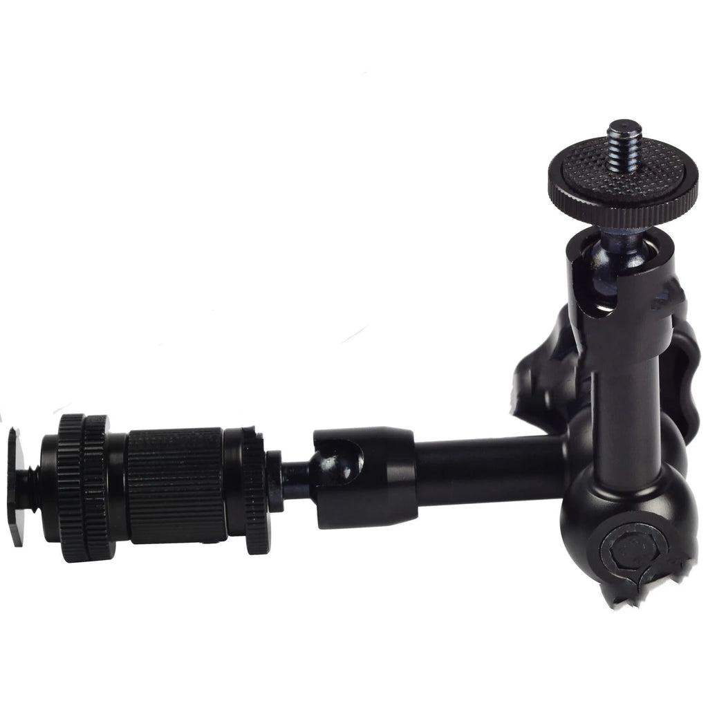 Black 7-inch metal magic friction articulating arm for DSLR camera with hot shoe mount