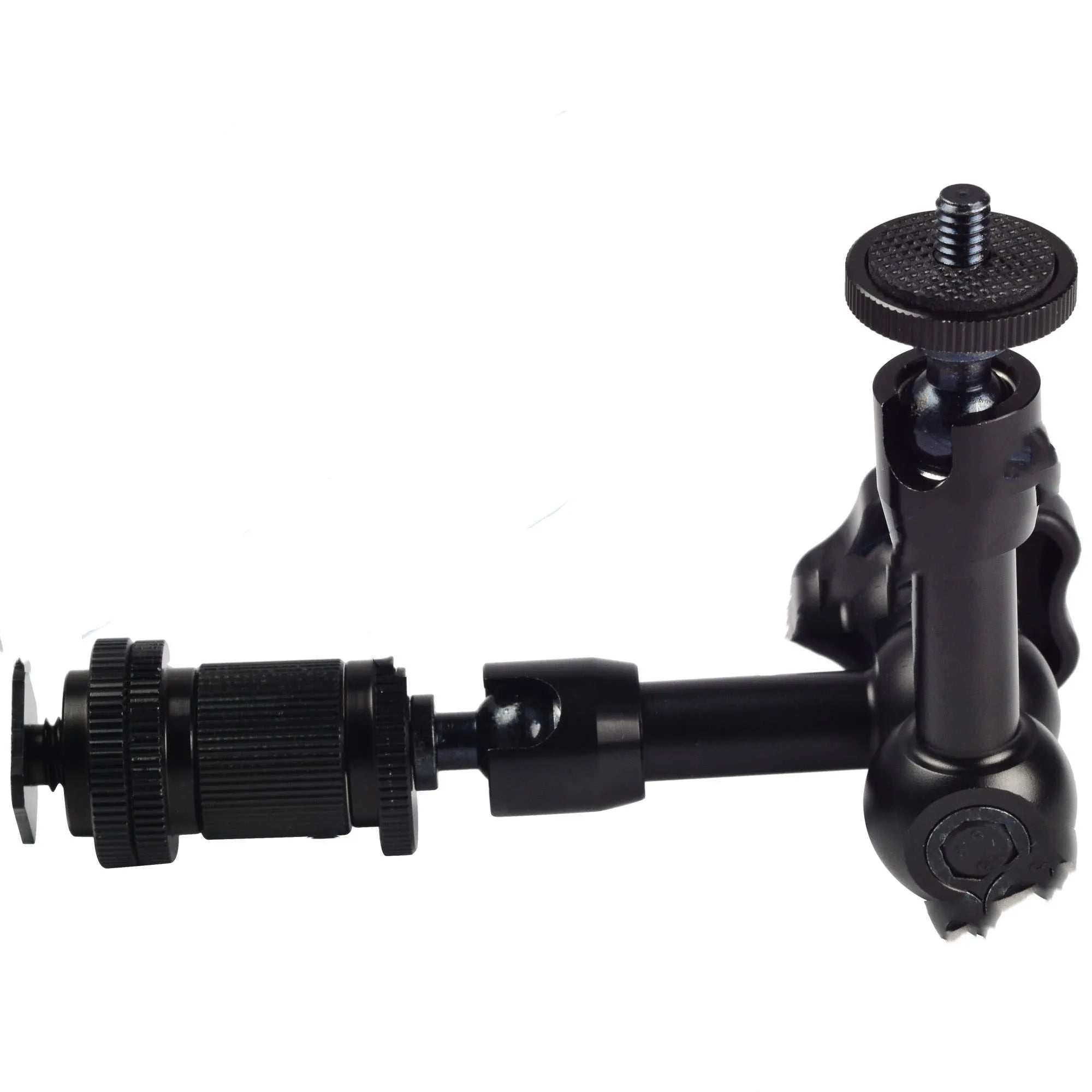 Black 7-inch metal magic friction articulating arm for DSLR camera with hot shoe mount