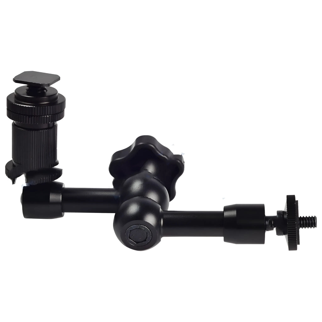 Black 7-inch metal magic friction articulating arm for DSLR camera with hot shoe mount