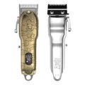 LCD digital display hair clipper in gold colour with all-metal body and stainless steel blade
