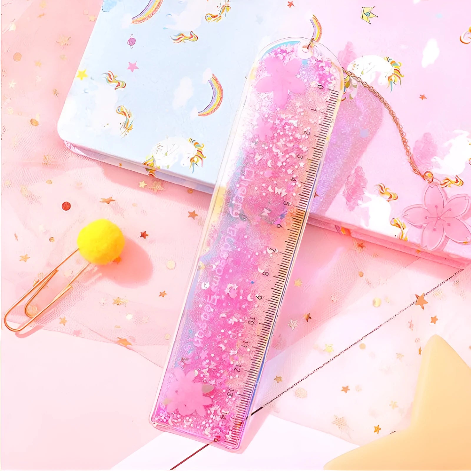15cm colourful PVC ruler with laser-cut heart designs in six colour variations including cherry blossom and strawberry