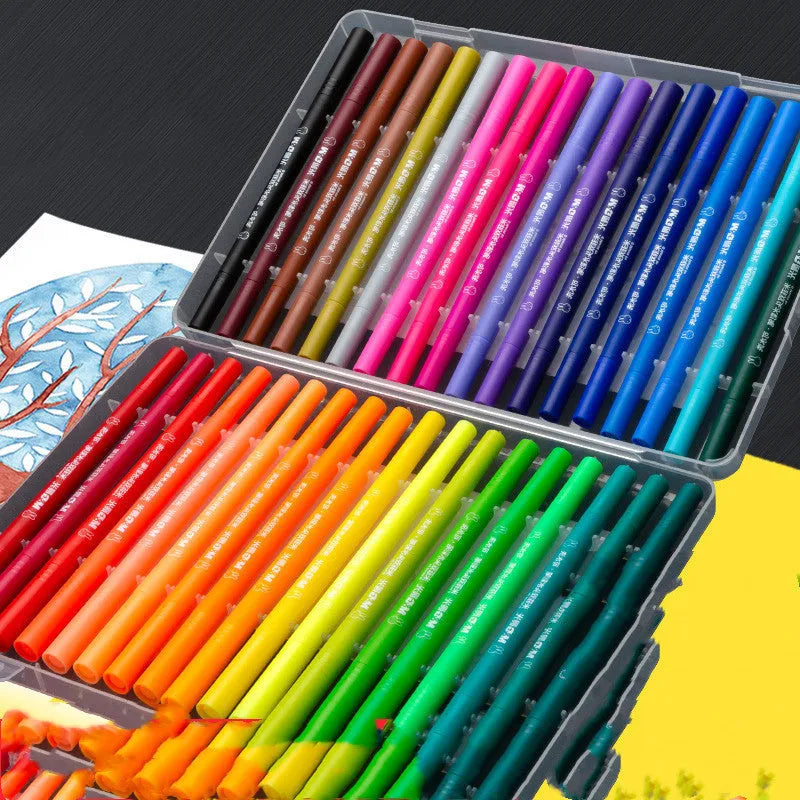 Double-headed watercolour pen set showing brush tip and fine tip with included picture book and hook line pen