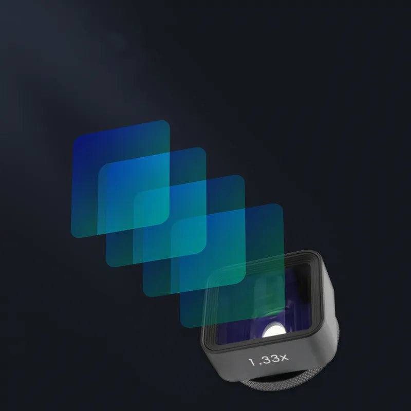 Black SANYK 1.33x anamorphic lens for smartphones to record cinematic widescreen video.