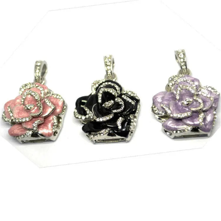 Diamond-studded metal rose flower crystal USB flash drive with metal shell in blue colour option