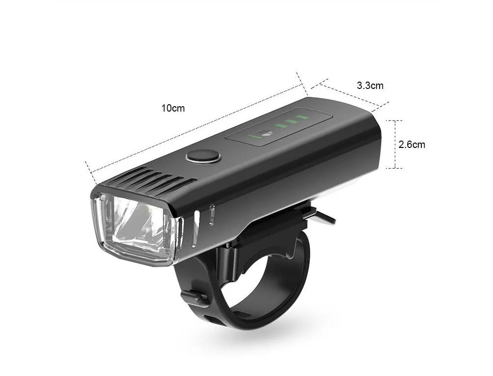 Black bicycle headlight with ABS plastic housing, 250 lumens, 100-metre beam range