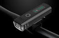 Black bicycle headlight with ABS plastic housing, 250 lumens, 100-metre beam range
