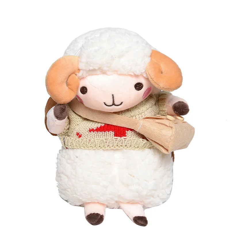 Little Sheep pattern plush crossbody bag in blue with zip opening and soft handle