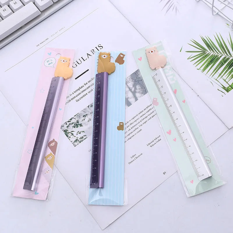 15 cm aluminium ruler with alpaca design and printed measuring scale