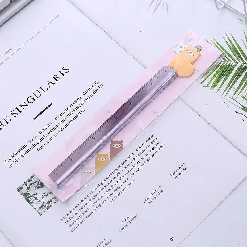 15 cm aluminium ruler with alpaca design and printed measuring scale