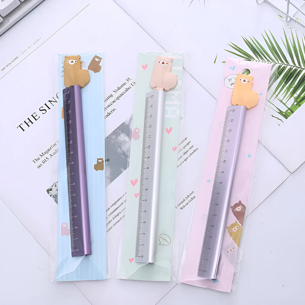 15 cm aluminium ruler with alpaca design and printed measuring scale