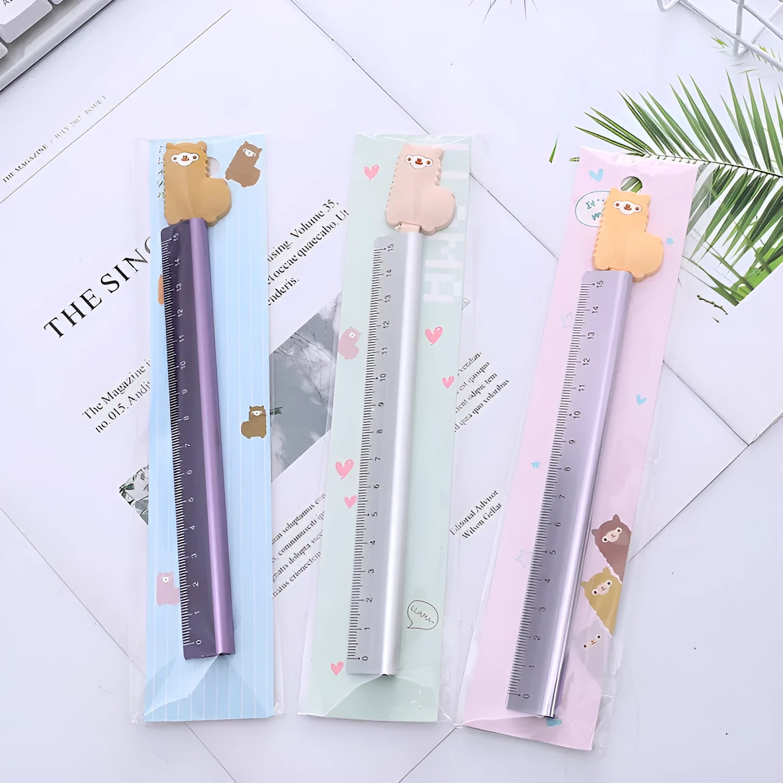 15 cm aluminium ruler with alpaca design and printed measuring scale