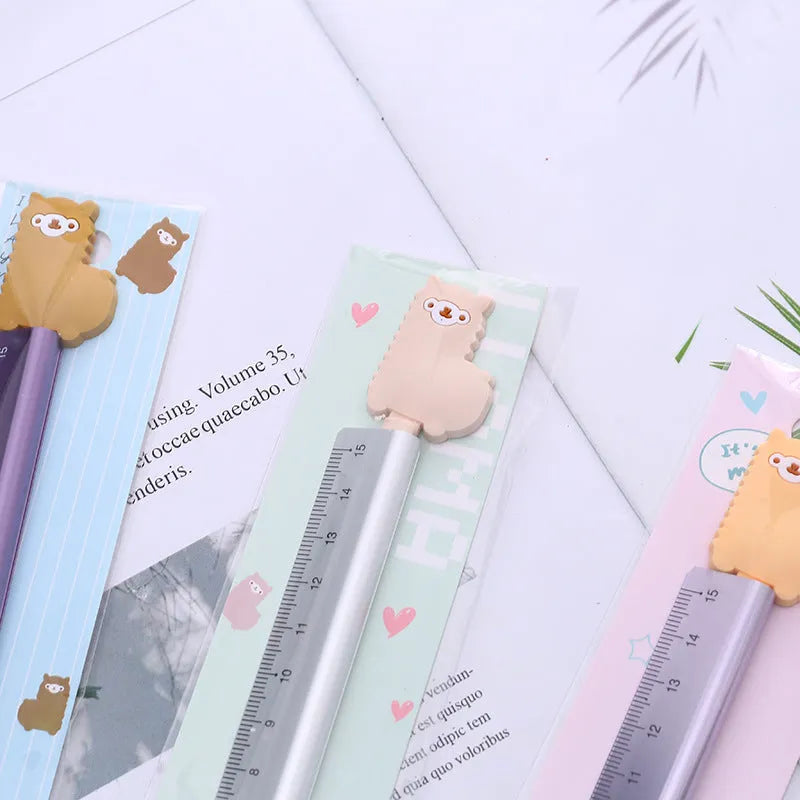 15 cm aluminium ruler with alpaca design and printed measuring scale