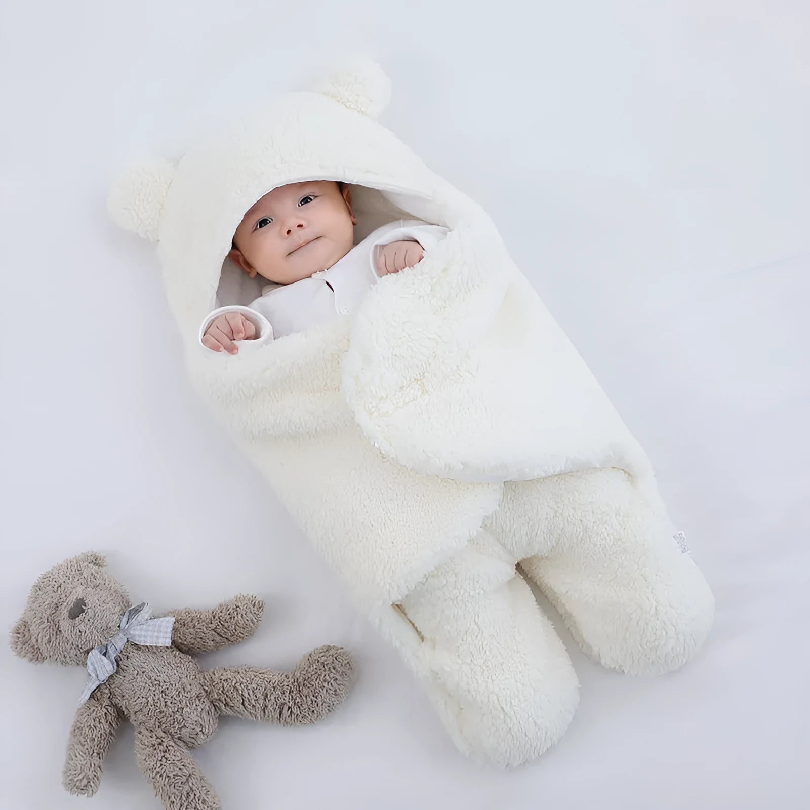Baby quilted sleeping bag wrapper in cotton blend fabric with polyester cotton filling