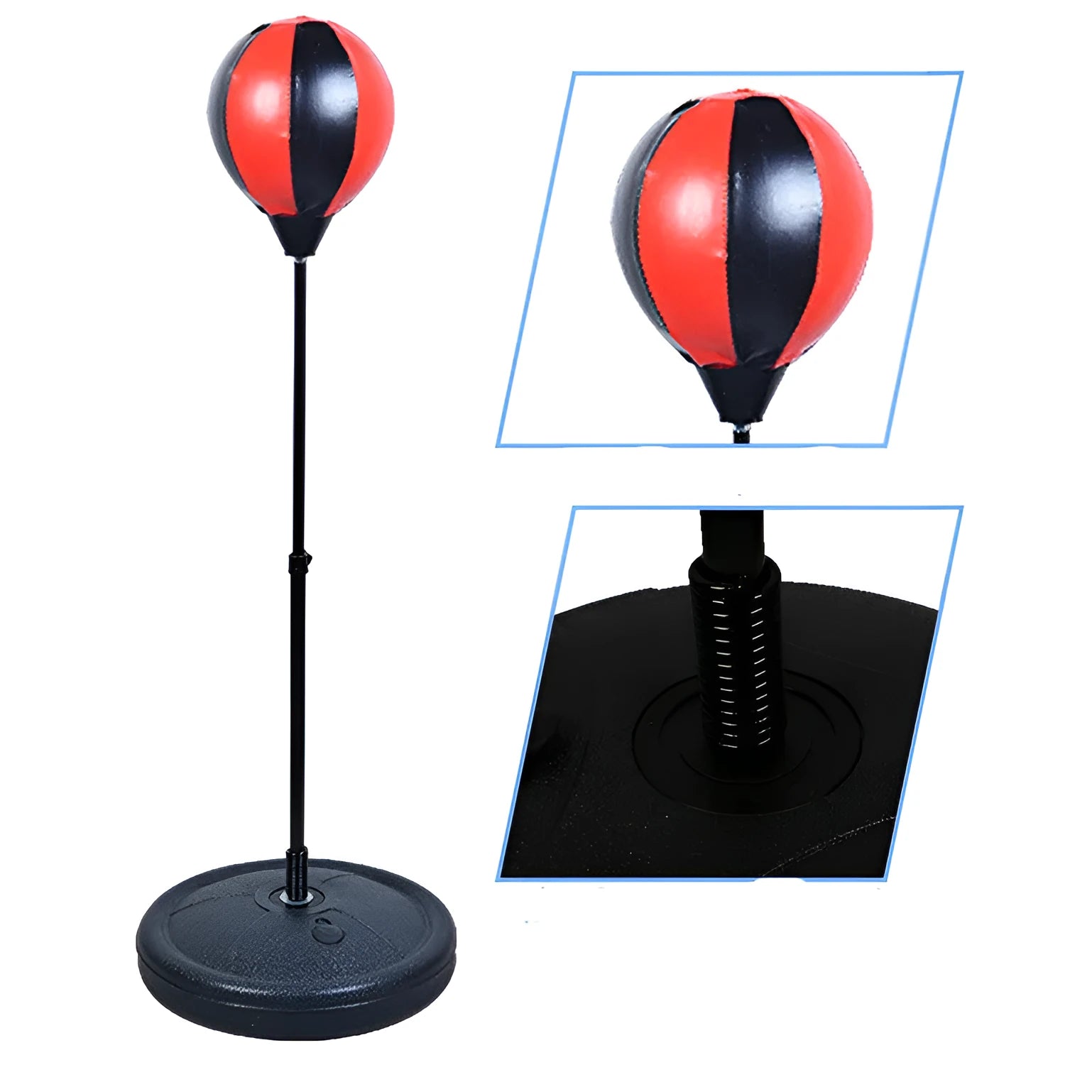 Speed boxing ball toy with inflatable vent ball, height adjustable stand, and PU base filled with water or sand