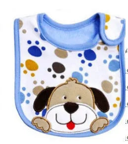 Three-layer waterproof polyester cotton baby bib with cartoon animal pattern in blue car design