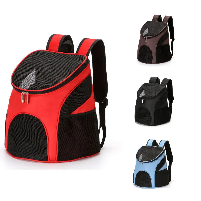 Pet backpack in black colour showing portable design for small to medium pet transport