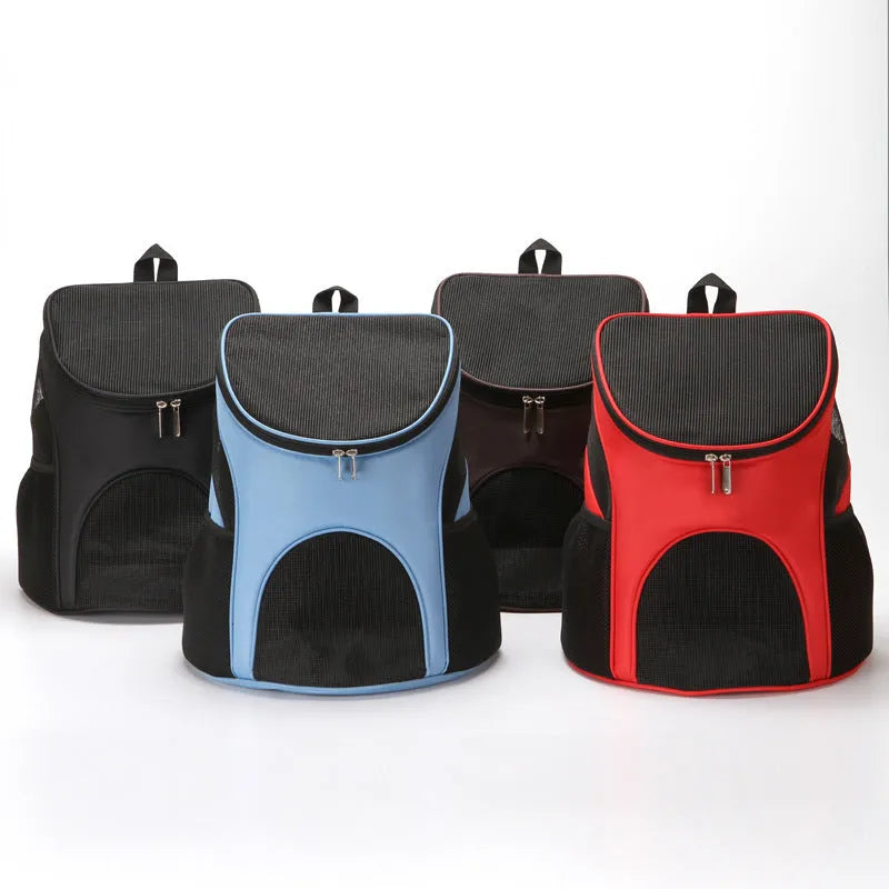 Pet backpack in black colour showing portable design for small to medium pet transport